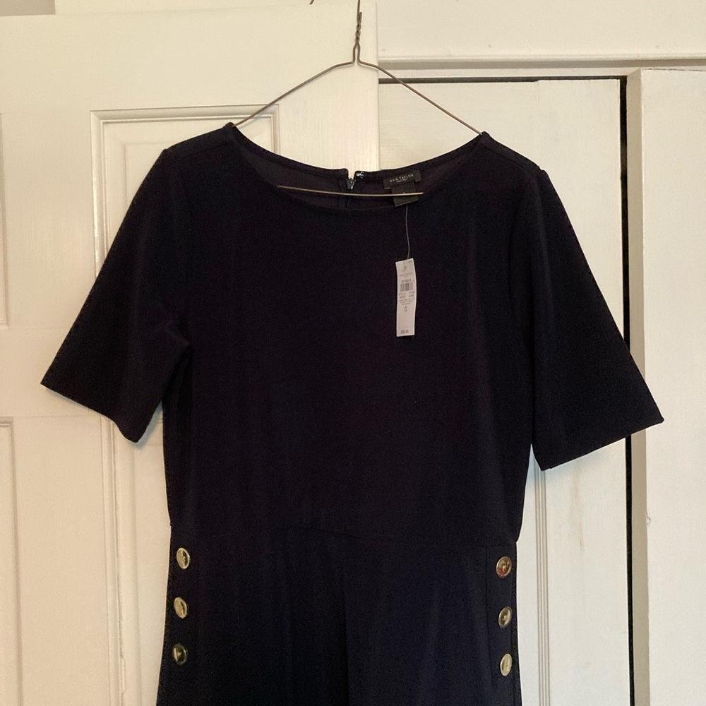 Navy blue dress with short sleeves